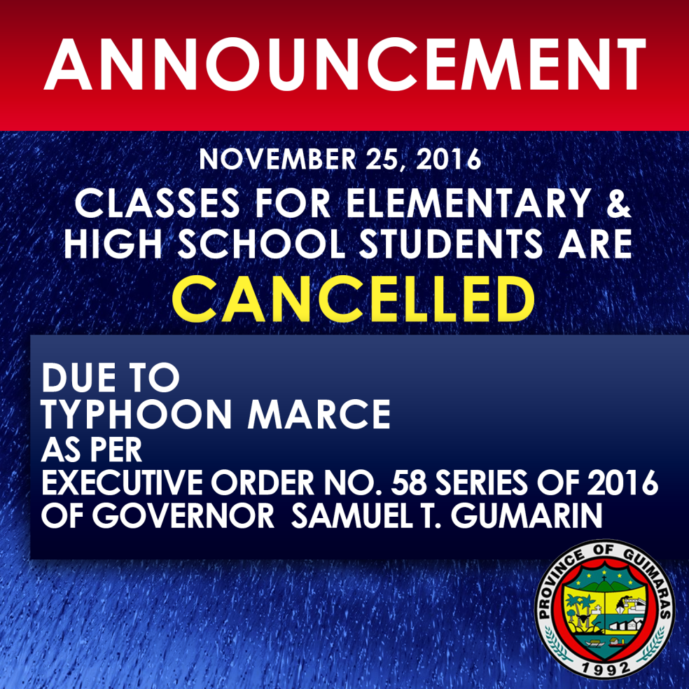 Due to Typhoon Tisoy: Pre-school, elem classes suspended